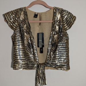 Mango Sequin Bolero size 2 gold